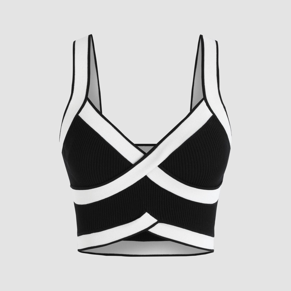 BLACK & WHITE CROSS CROP TANK TOP